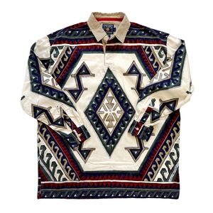 Chaps Ralph Lauren 90s Long Sleeve Button Down Shirt Aztec Print Size